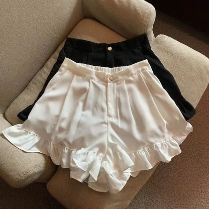 Shorts Women A-line Loose Ruched Ruffles Elastic High Waist Solid Body Building Summer Loose Ins Chic All-match Plus Size 5XL