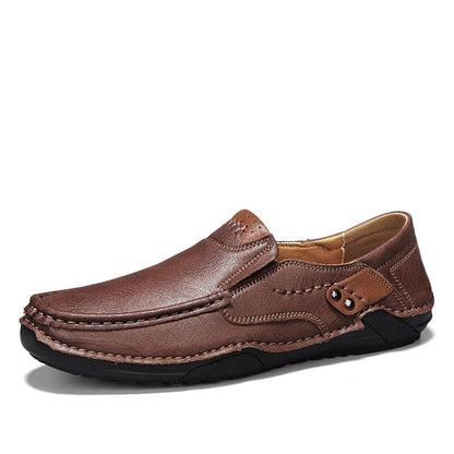 Men’s leather loafers slip-on soft sole business casual driving shoes brown