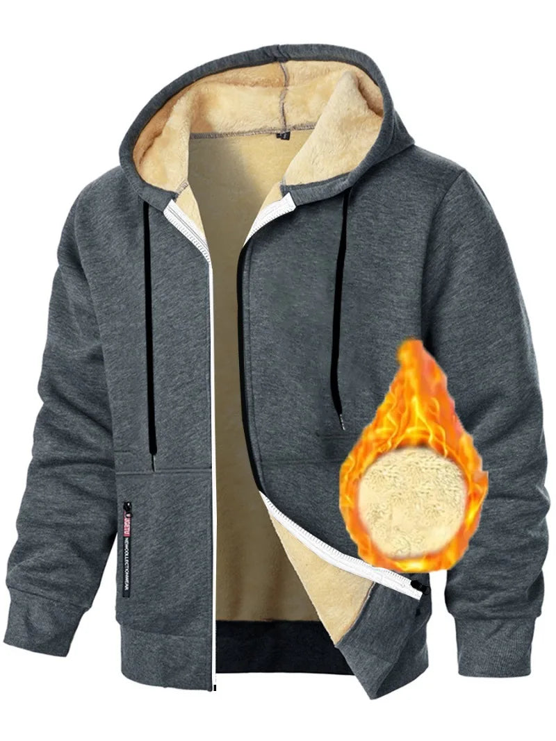 Animal Game Mens Casual Hooded for Men Fleece Sweatshirt Thick Sherpa Lined Hoodies Zipper Jacket Thick Heavyweight Sweatshirts