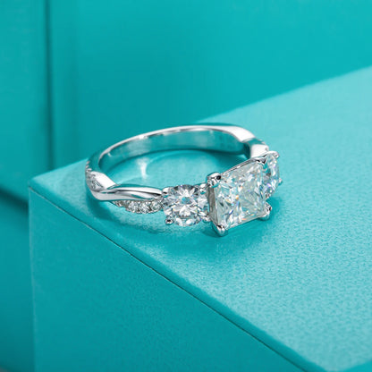 1.5ct Princess Cut D Color Moissanite Three Stone Engagement  Ring 925 Silver Rings For Women Jewelry Wholesale