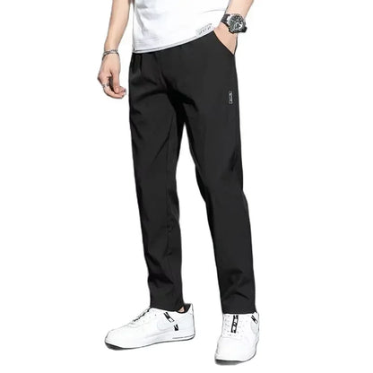 Summer Men's Ice Silk Quick Drying Casual Pants Slim Fit Korean Version Ice Silk Pants Sports Pants Straight Tube Quick Drying P