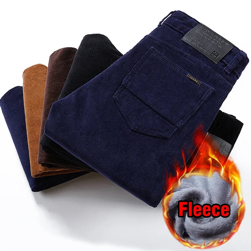 Winter Men's Fleece Corduroy Pants Warm Classic Casual Business Plush Thickened Business Trousers Male Brand Clothing
