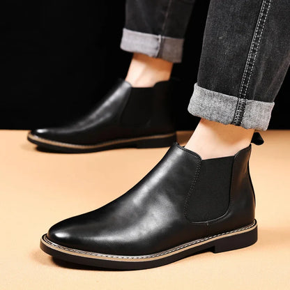39~47 Men Chelsea Boots Brand Retro Comfortable PU Leather Ankle Boots Men 2025 Fashion Black Brown Mens Boots