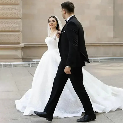 Customized Gorgeous Beaded Sequin Boat Neck Ball Gown Wedding Dresses 2025 Long Sleeves Court Train Tulle Bridal Gowns