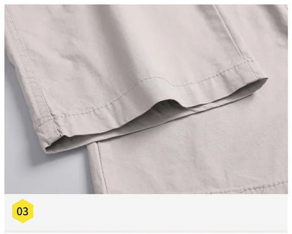 Men's Summer Casual Pants Cotton Thin Style Overalls Elastic Waist Outdoor Sports Loose Work Pants Trend Solid Color Pants