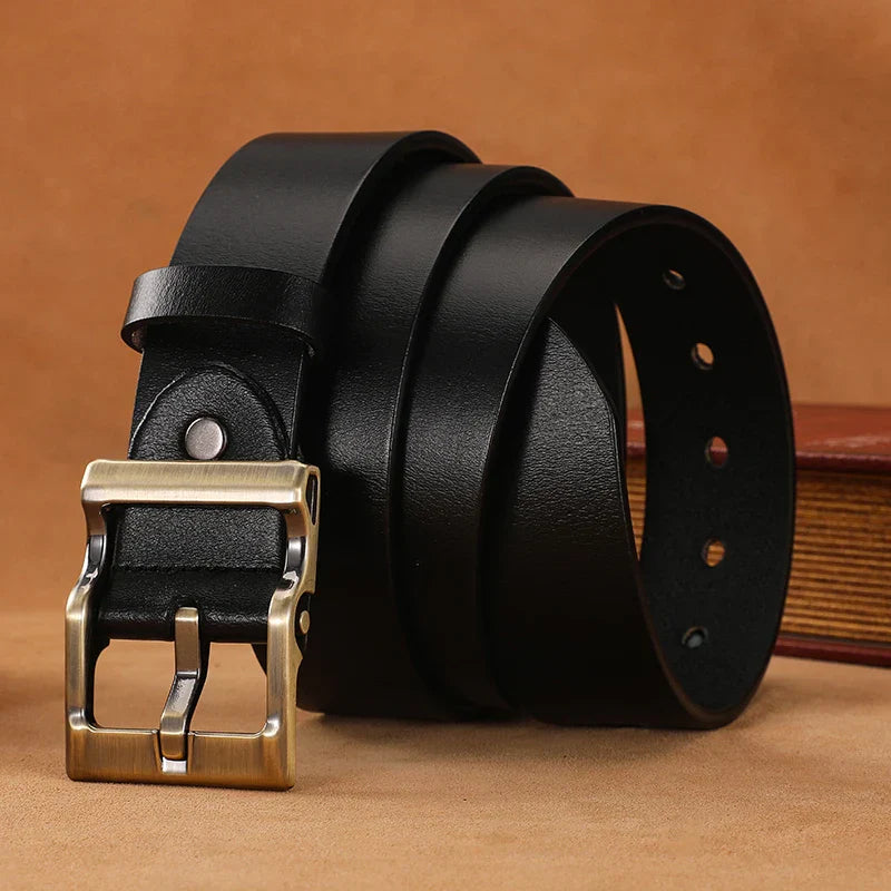 3.8cm Wide Men's Belt 110cm 120cm 130cm High-Quality Leather Belt Men's Retro Pure Cowhide Alloy Pin Buckle Jeans Men's Belt