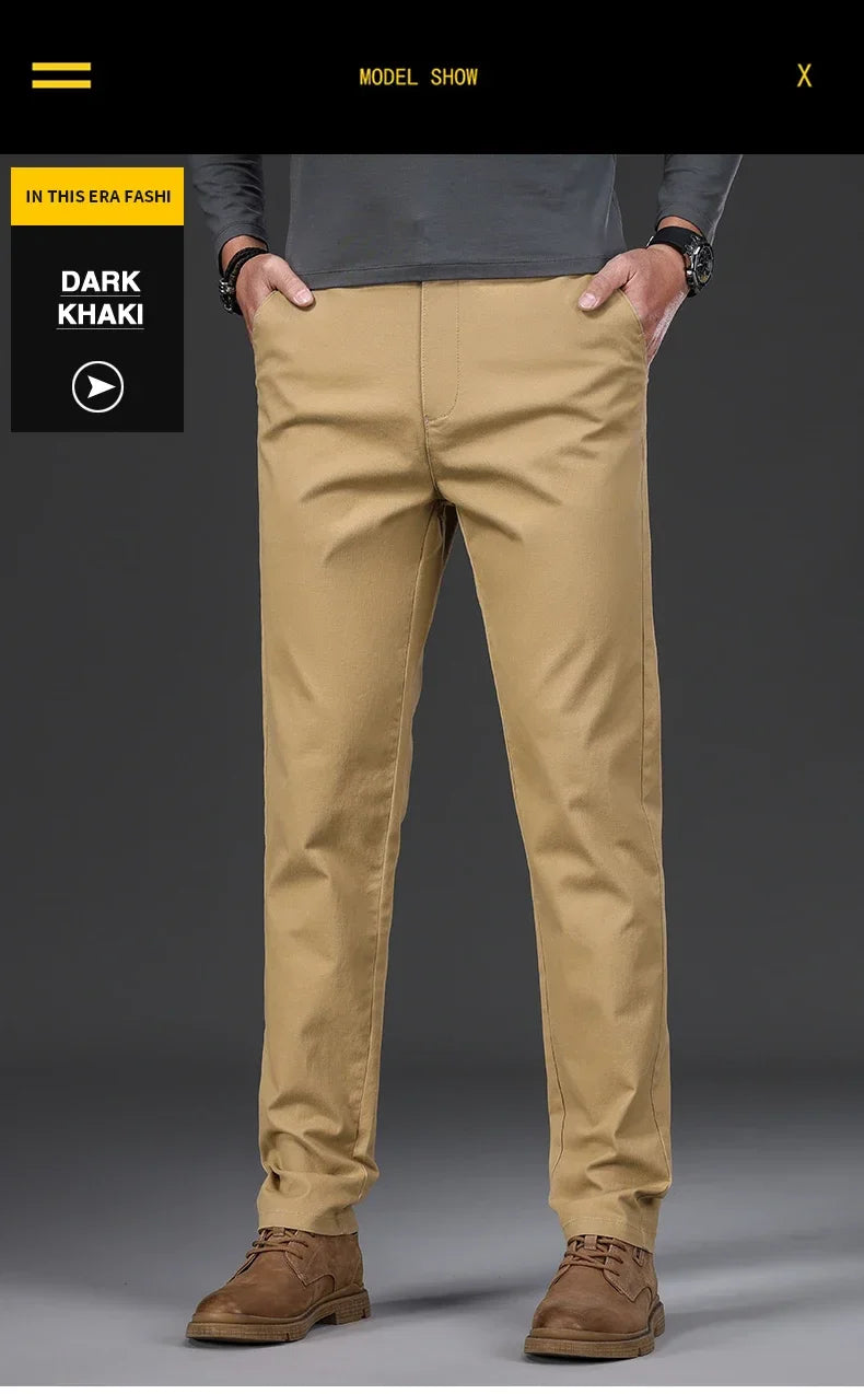 97% Cotton Classic Men's Casual Pants New Soft Cozy Elasticity Straight Business Trousers Fashion Branded Clothing Size 28-38