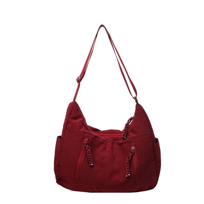 Summer Women Solid Color Shoulder Bag Fashion Lightweight Versatile Travel Crossbody Bag Commuter Nylon Large Capacity Hobo Bag