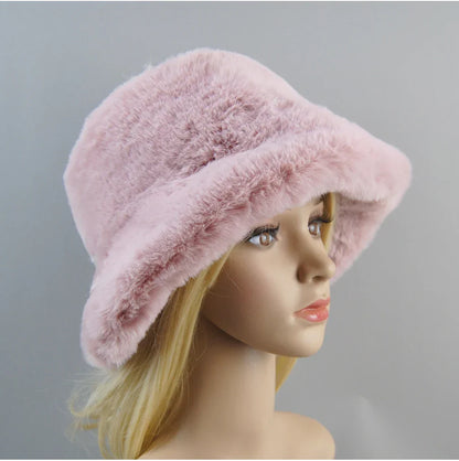 Hot Fashion Fake Rabbit Fur Hats Super Soft Women Winter Hat Cotton Lining Warm Russian Fashion Ski Beanies Plush Solid Color