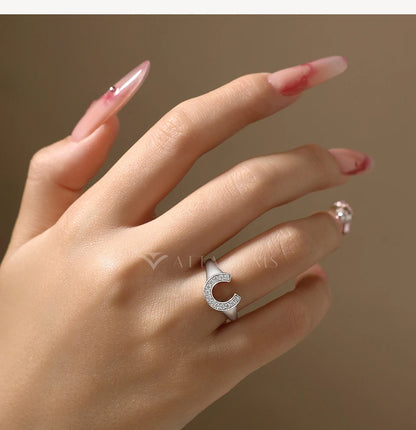 Horseshoe Shaped Synthetic Moissanite Rings for Woman Men 925 Sterling Silver Ring Engagement Fine Jewelry Gift for Her