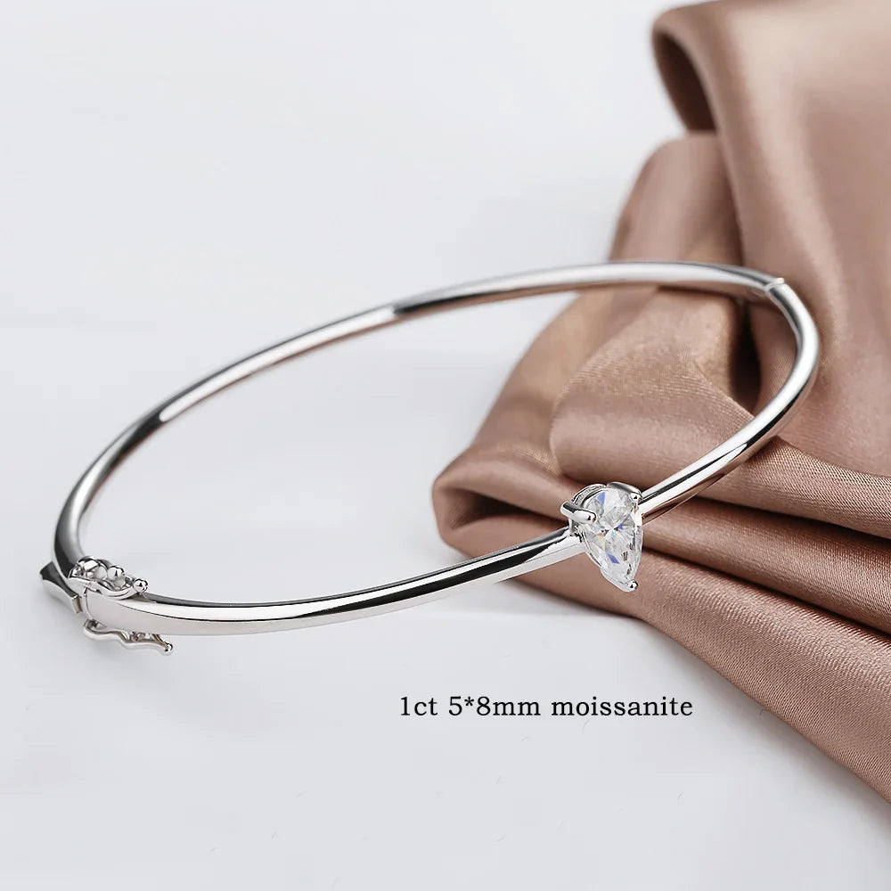 Certified 1CT Pear Cut Moissanite Bangles Solid S925 Silver Plated 18k Gold Diamond Bracelet for Women Dainty Jewelry Gift Party