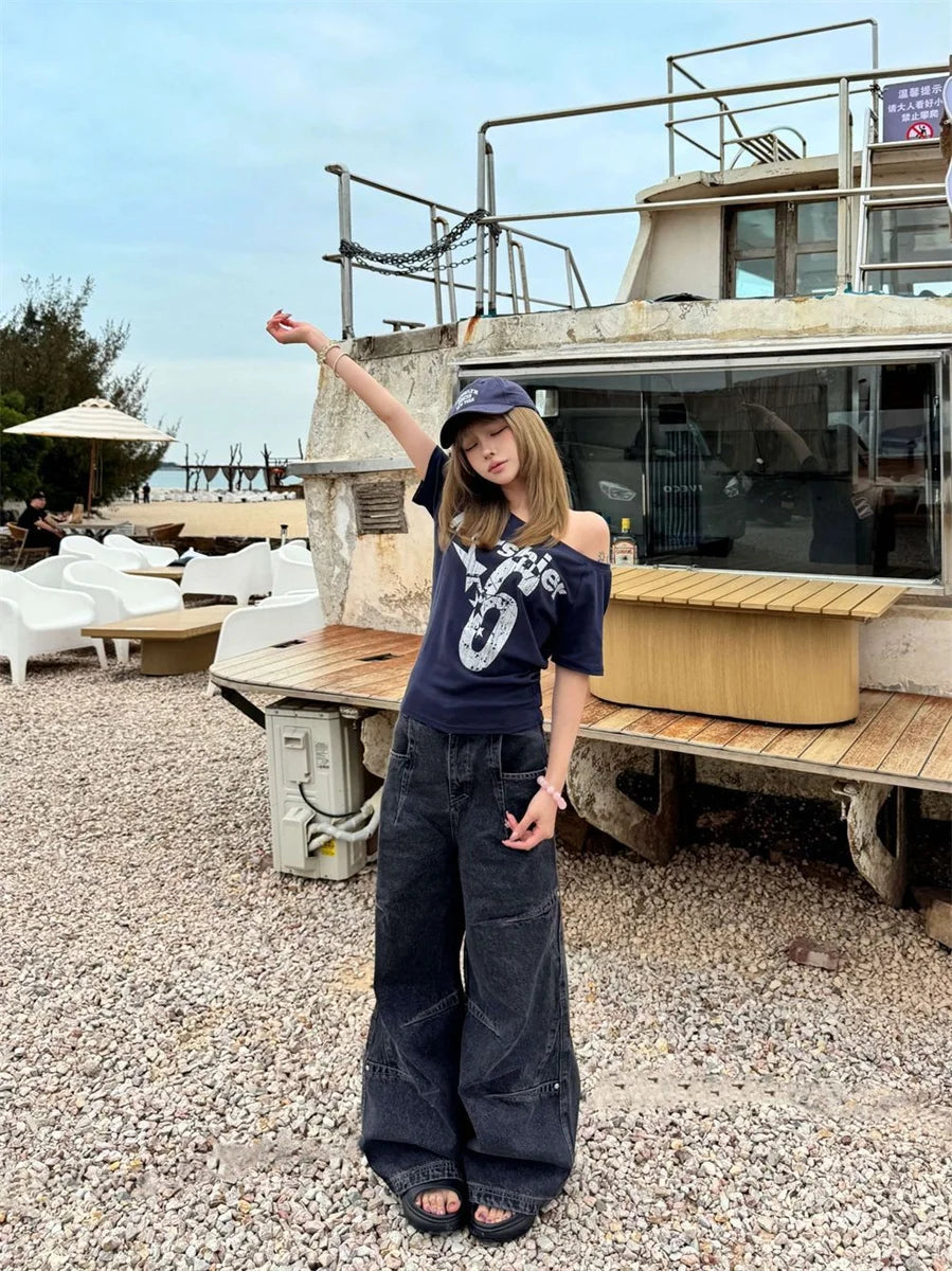 Camiseta Y2K Sexy Oversize Feminina Streetwear Estampada Manga Longa Básica Blusa Feminina Outono 2025 Inverno Coreana Moda Camisa Oversized
