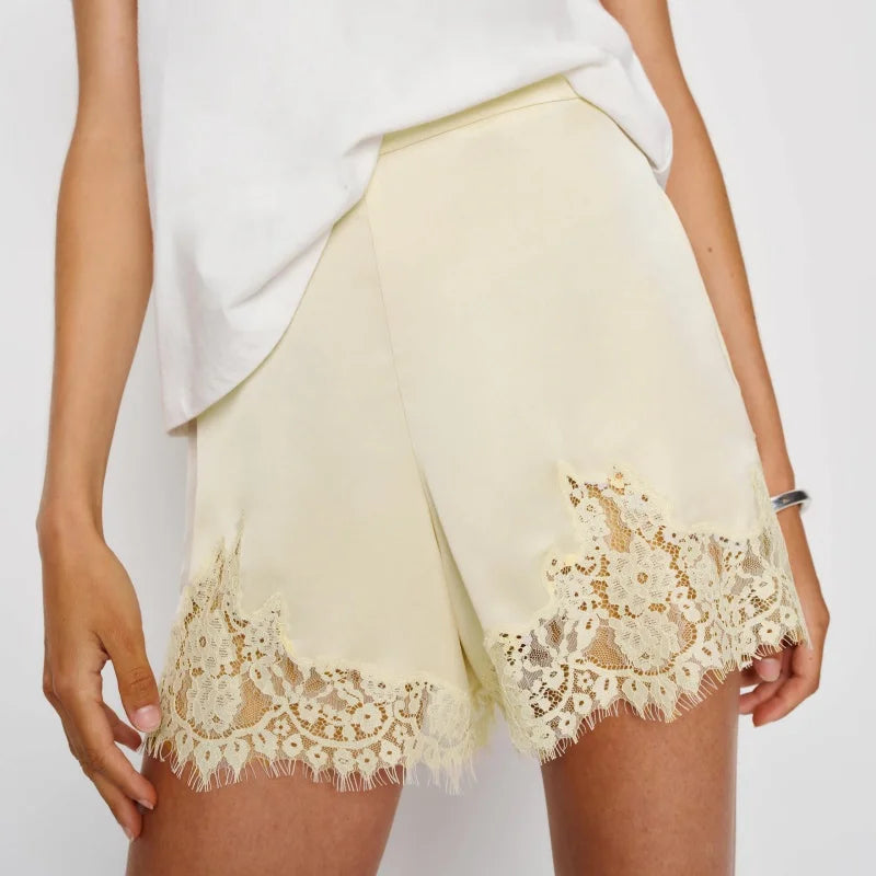 Women Y2k Slik Lace Trim Shorts Stain Pajama Micro Mini Slip Boxer Shorts Low Rise Lounge Pj Bottoms Pettipants Streetwear
