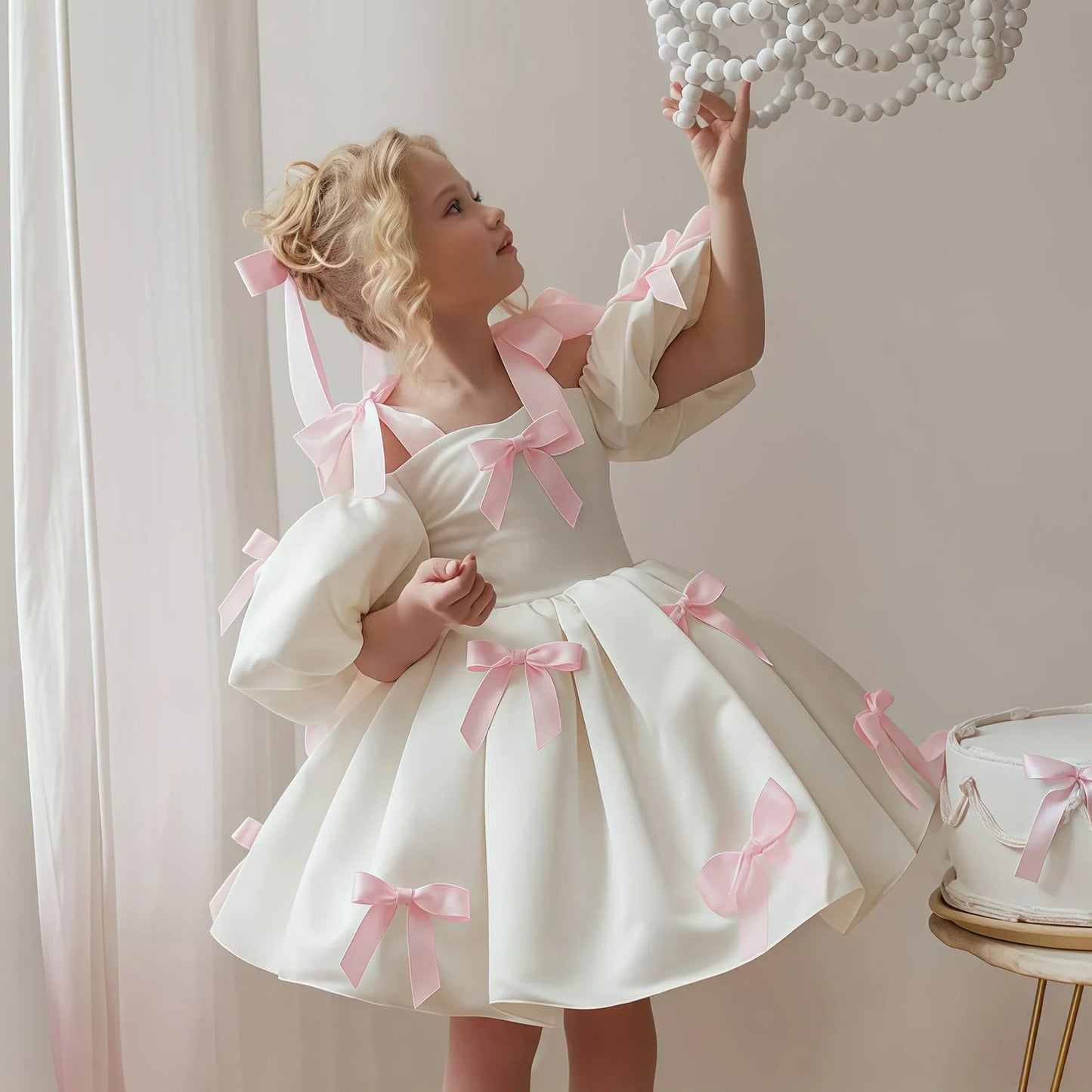 2-8Y Kids Girls Skirt Little Girls Puff-Sleeve Princess Dress Birthday Party Piano Host Performance Dress Belle Ball Gown