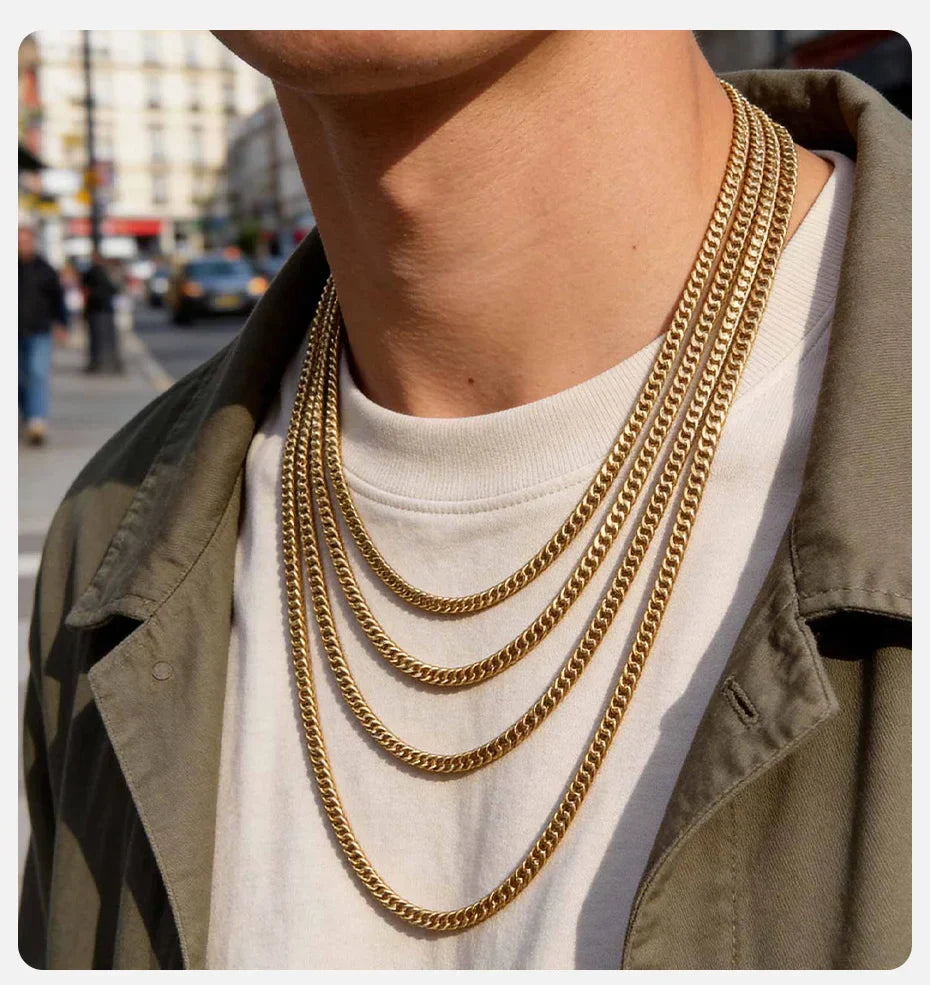 3/5/7/9mm Thick Cuban Chain Necklaces for Men Women,Simple Miami Curb Links Collar,Waterproof Stainless Steel Unisex Chain