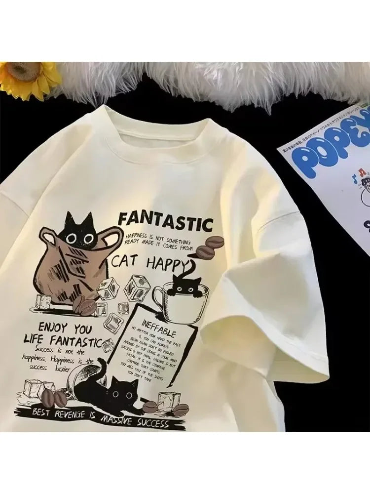 Funny Fashion Women T Shirt Cat Printed T-Shirt Casual Short Sleeve Couples T-Shirt Funny Cat Streetwear Female Top Tee