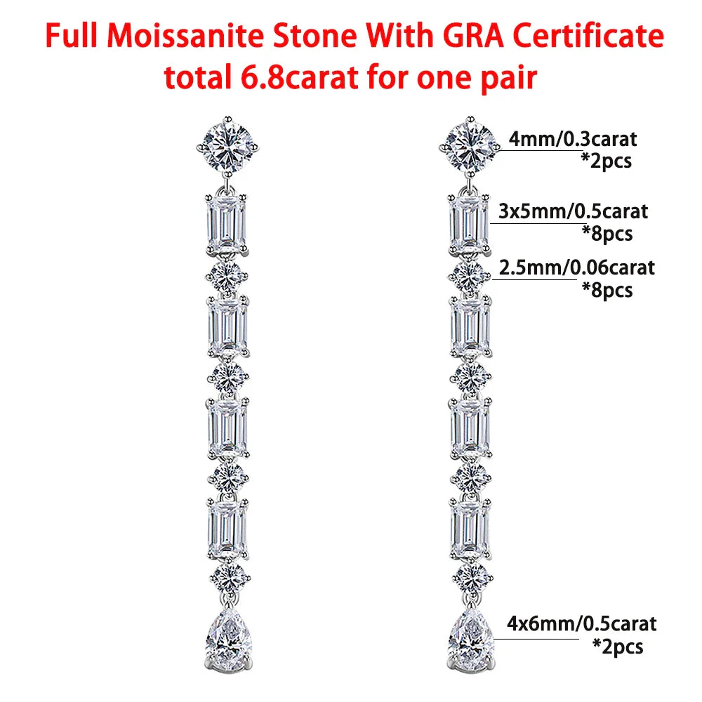 Pear/Emerald/Round Cut Full Moissanite/high Carbon Diamond Drop Earrings 100% 925 Sterling Silver Long Tassel Earrings for Women
