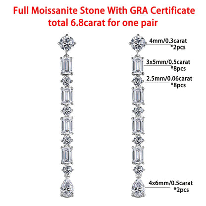 Pear/Emerald/Round Cut Full Moissanite/high Carbon Diamond Drop Earrings 100% 925 Sterling Silver Long Tassel Earrings for Women