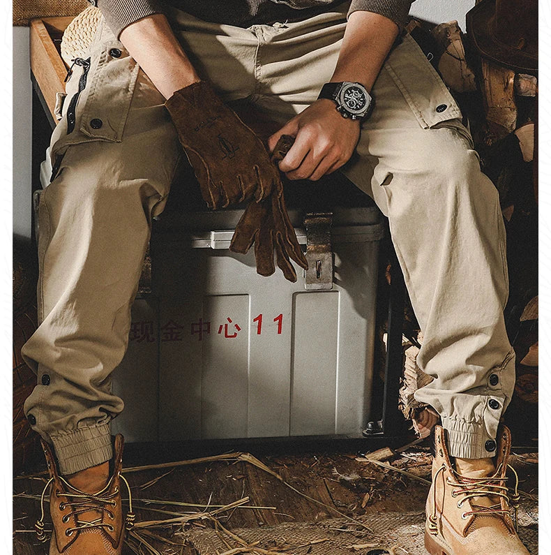 Autumn Men's Cargo Pants New Multi-Pocket Tactical Casual Pants Straight Leg Fashion Tactical Trousers Elastic Waist Cargo Pants