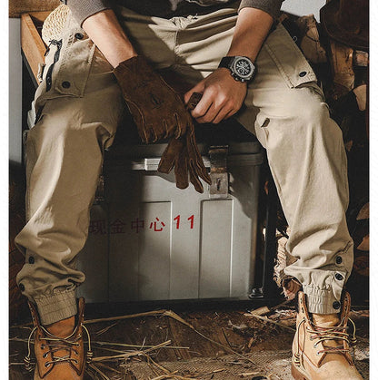 Autumn Men's Cargo Pants New Multi-Pocket Tactical Casual Pants Straight Leg Fashion Tactical Trousers Elastic Waist Cargo Pants