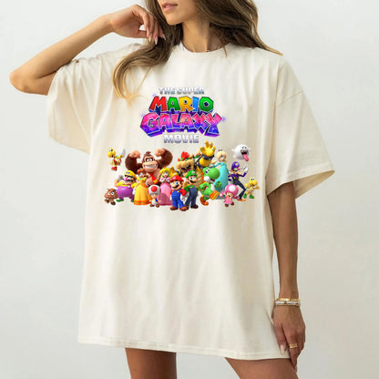 Movie The Super Mario Galaxy unisex 100%cotton family Tshirt,There are child size shirt available, 2026 New kids graphic shirt