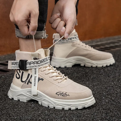 Cloth Men Boots High Top Ankle Boots British Style Men Casual Shoes Outdoor Breathable Walking Sneakers Comfortable Work Boots