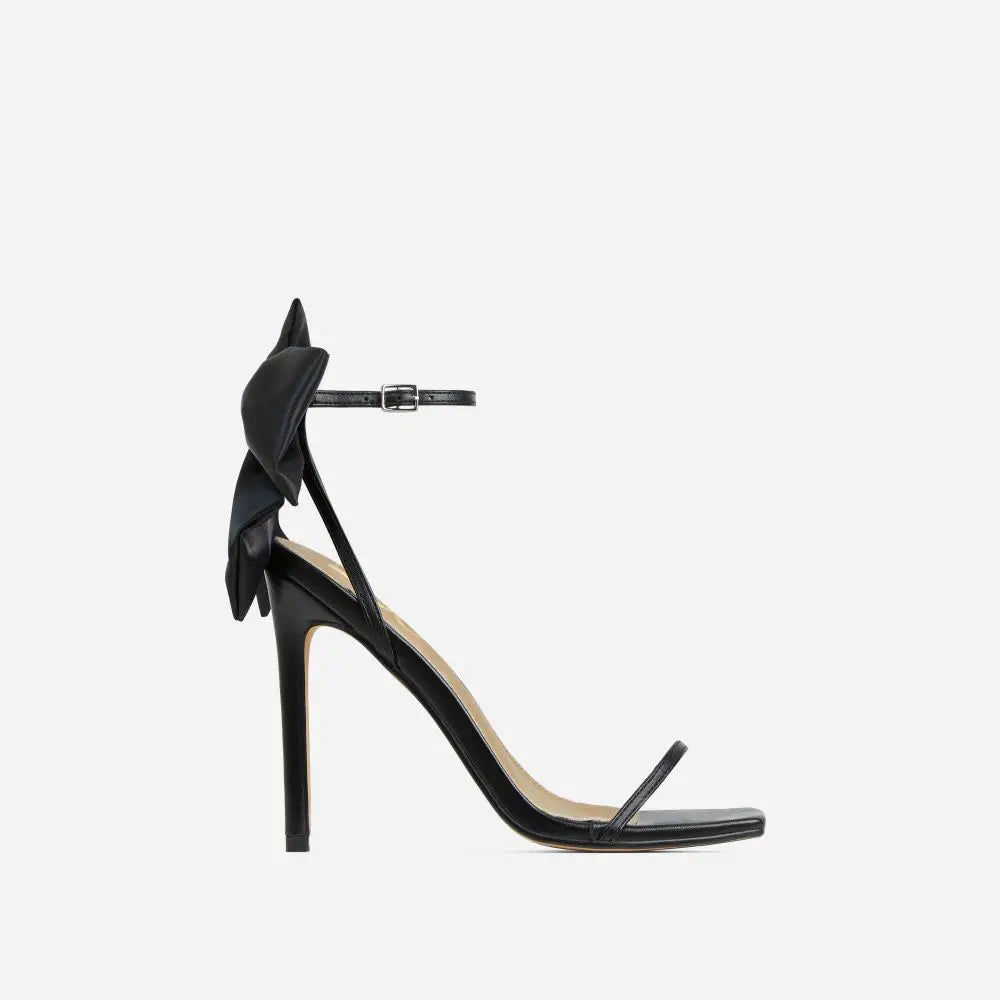 Aneikeh 2026 Summer PU Butterfly-Knot Sandals Square Toe Thin Heels Party Shallow Concise Sweet Buckle Strap Adult Open  Pleated