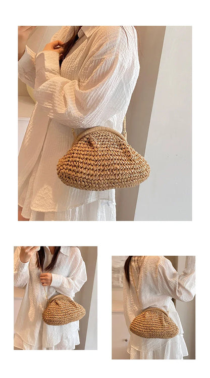 Summer New Straw Weaving Crossbody Bag Fashionable and Casual Shell Bag Women's Shoulder Bag with Excellent Texture
