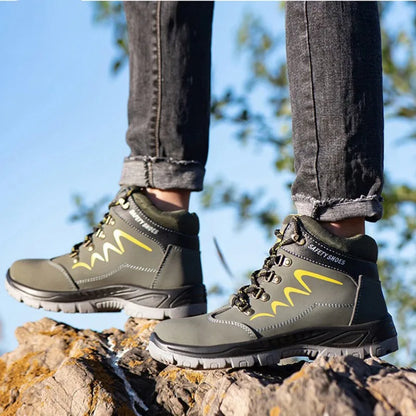 Waterproof  Indestructible Men Safety Shoes Construction Steel Toe Work Boots Non Slip Navy Platform Botas For Men Shoes