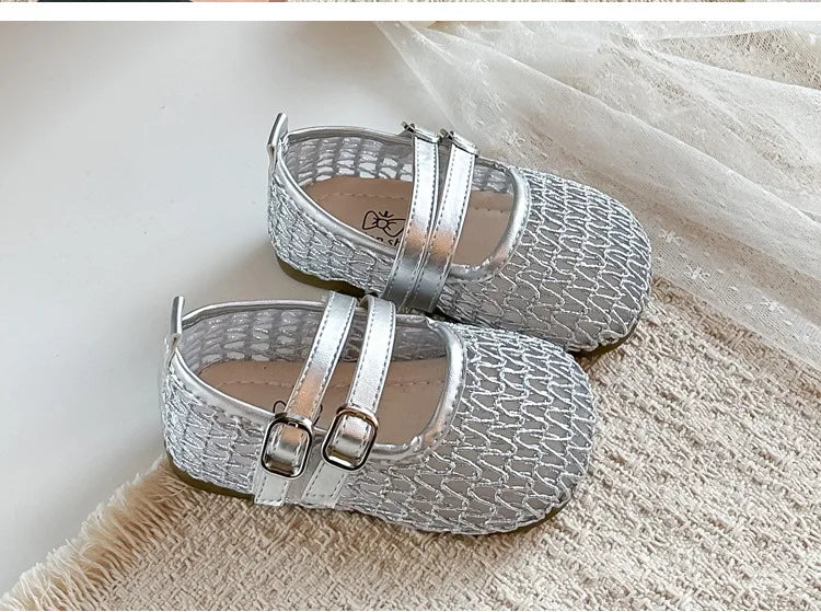 Girls Mesh Sandals Soild Color Versatile Kids Flat Shoes Double Hook&loop 2026 Summer New Children Princess Shoes Korean Style