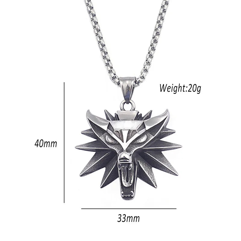Vintage Punk Wolf Head Pendant Necklace For Men Punk Hip Hop Jewelry Geralt of Rivia Slavic Viking Necklace Dropshipping