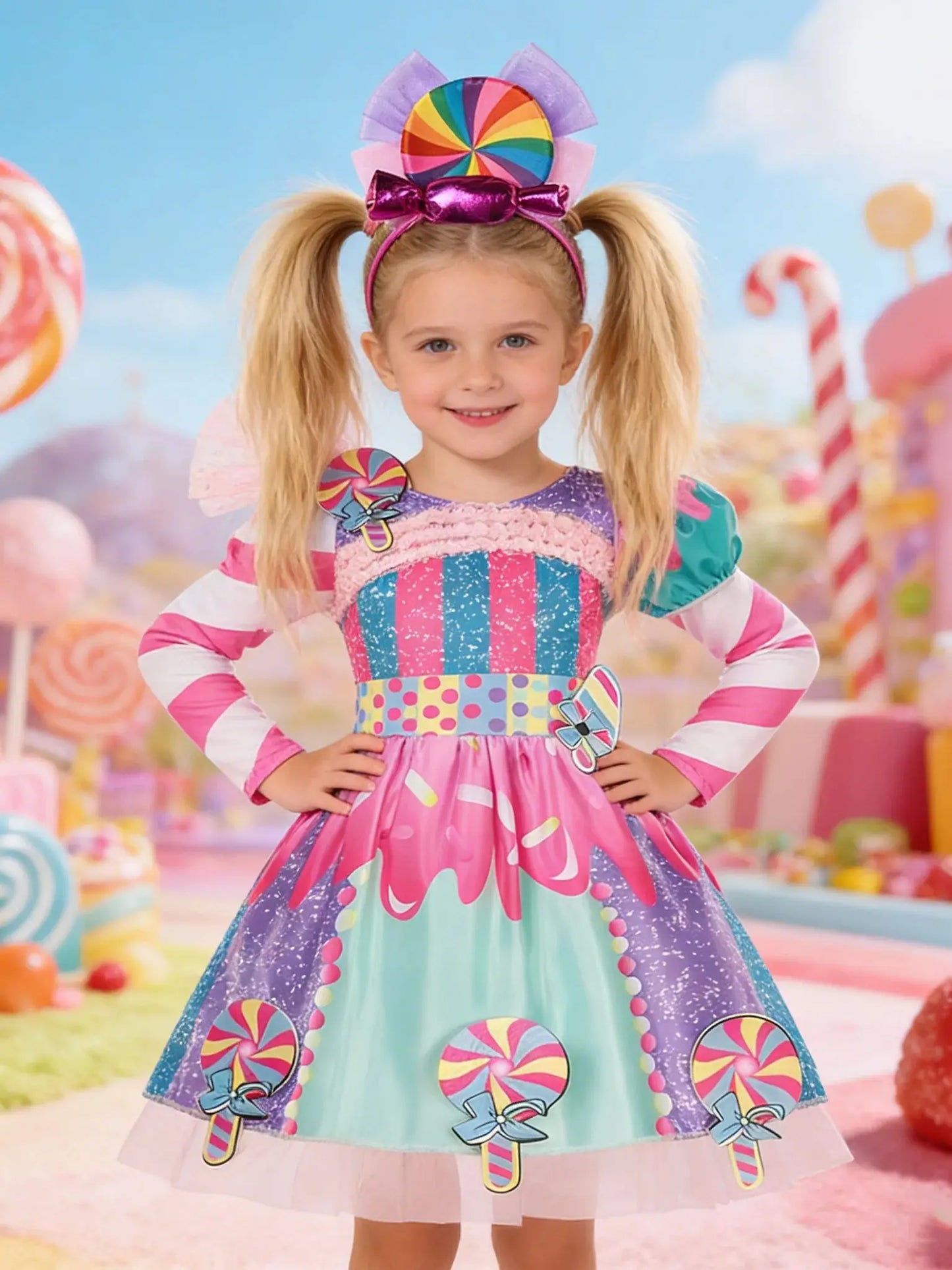 New Candy Dress Lollipop Cosplay Costume Rainbow Dress Carnival Purim Party Princess Dress Long Short Sleeves Candies Dresses