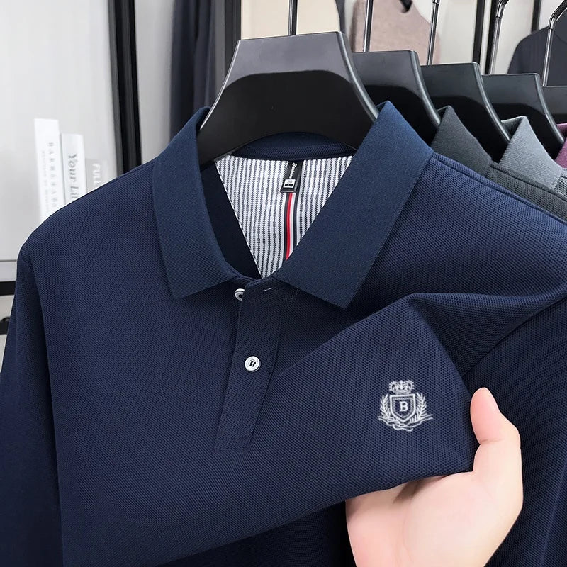 Spring and Autumn new men's long sleeved business casual fashionable comfortable POLO shirt exquisite brand embroidered golf top