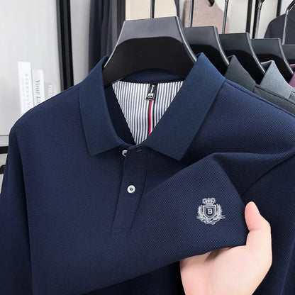 Spring and Autumn new men's long sleeved business casual fashionable comfortable POLO shirt exquisite brand embroidered golf top