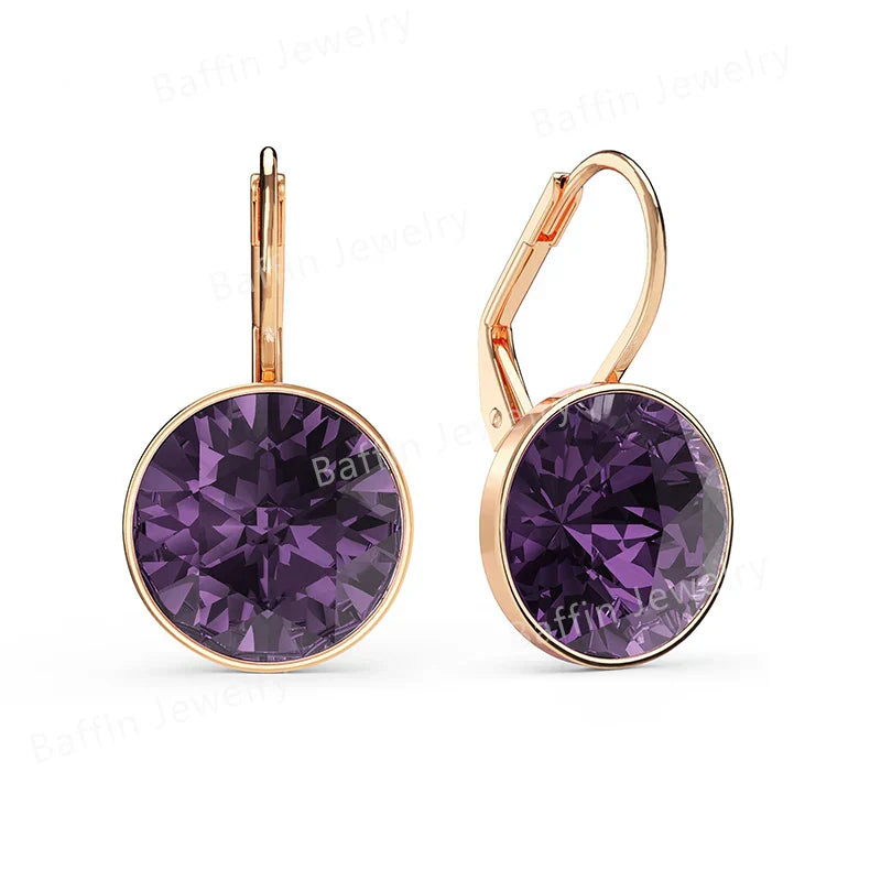 Earring for Women Christmas Birthday Premium Austrian Crystals Round Cut Dangle Silver Gold Color Pierced Jewelry