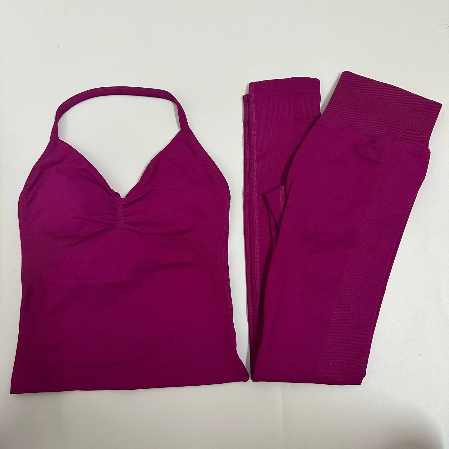 Set of 2 pieces of women's yoga mesh, sleeveless tops with open back, high-waisted gym suit, fitness clothing, yoga set