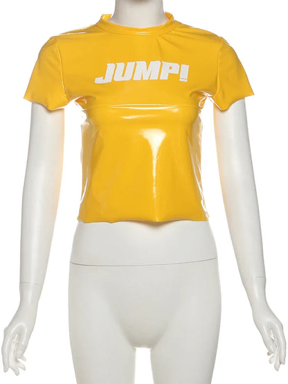 Summer New Trend T-Shirts Women Letter Print Reflection Design Short Sleeve Hot Girls High Street Style Crop Tops