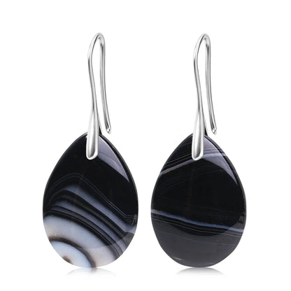 Natural Stone Pendant Women's Teardrop Earrings Elegant Gem Jewelry Creative Gift Black Obsidian Amethyst Rose Quartz Earrings