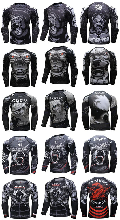 Popular Beach Surf Wear Short Sets For jiu jitsu Bjj No Gi Rashguard+Grappling Shorts Cool Westling stretchy Running Gym Clothes