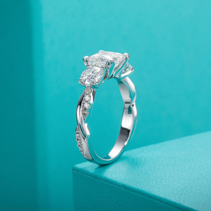 1.5ct Princess Cut D Color Moissanite Three Stone Engagement  Ring 925 Silver Rings For Women Jewelry Wholesale