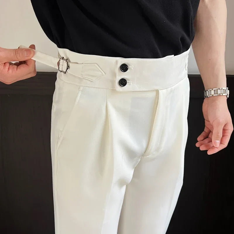 Men's Naples High-waisted Trousers, Casual Trousers Slim Small Foot Cropped Trousers.2024 Solid Color Formal Trousers.29-38