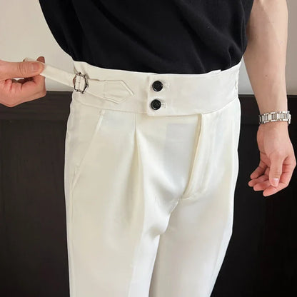 Men's Naples High-waisted Trousers, Casual Trousers Slim Small Foot Cropped Trousers.2024 Solid Color Formal Trousers.29-38