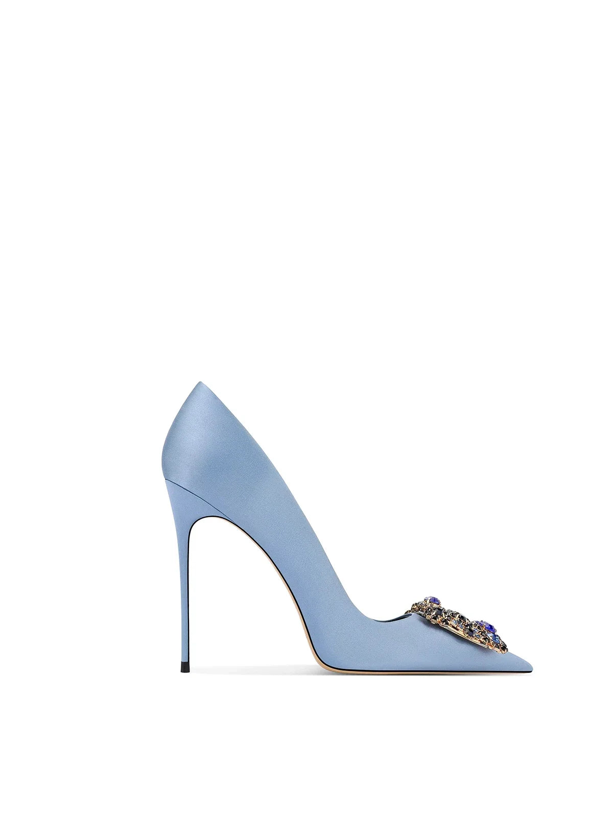 2026 Spring and Autumn New Women's Blue High Heels Pointed Thin Heel Rhinestone Square Buckle Dress Fashion Women's Shoes