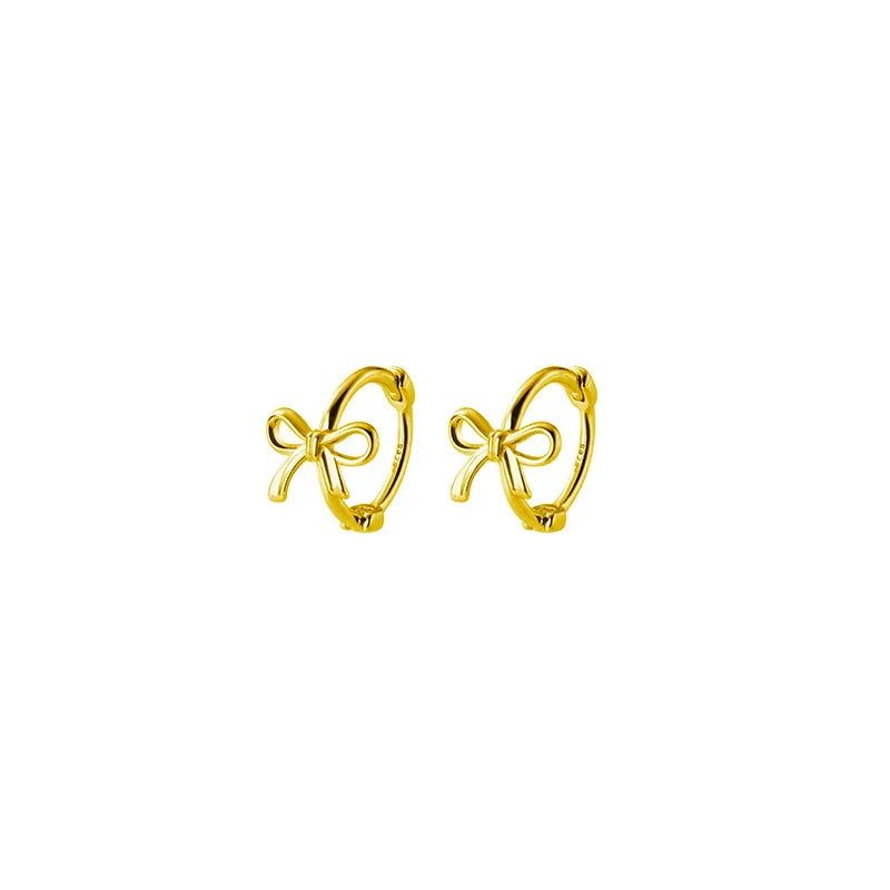 925 Sterling Silver Fashion Simple Bow Huggies Ear Hoop Earrings for Women Cute Girl Romantic Korean Butterfly Jewelry