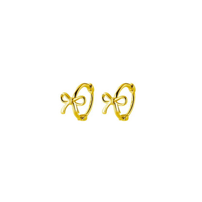 925 Sterling Silver Fashion Simple Bow Huggies Ear Hoop Earrings for Women Cute Girl Romantic Korean Butterfly Jewelry