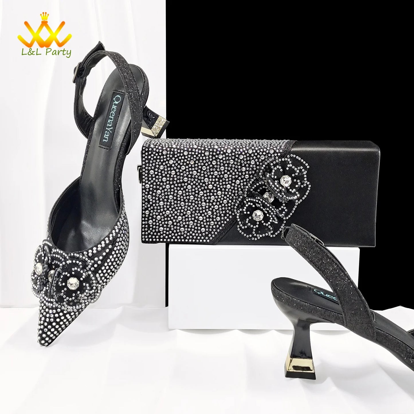 2026 Special Design Sky Blue Color New Design Shoes and Bag with Shinning Crystal for Party Women