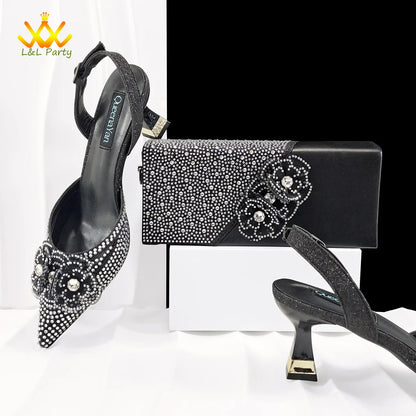 2026 Special Design Sky Blue Color New Design Shoes and Bag with Shinning Crystal for Party Women