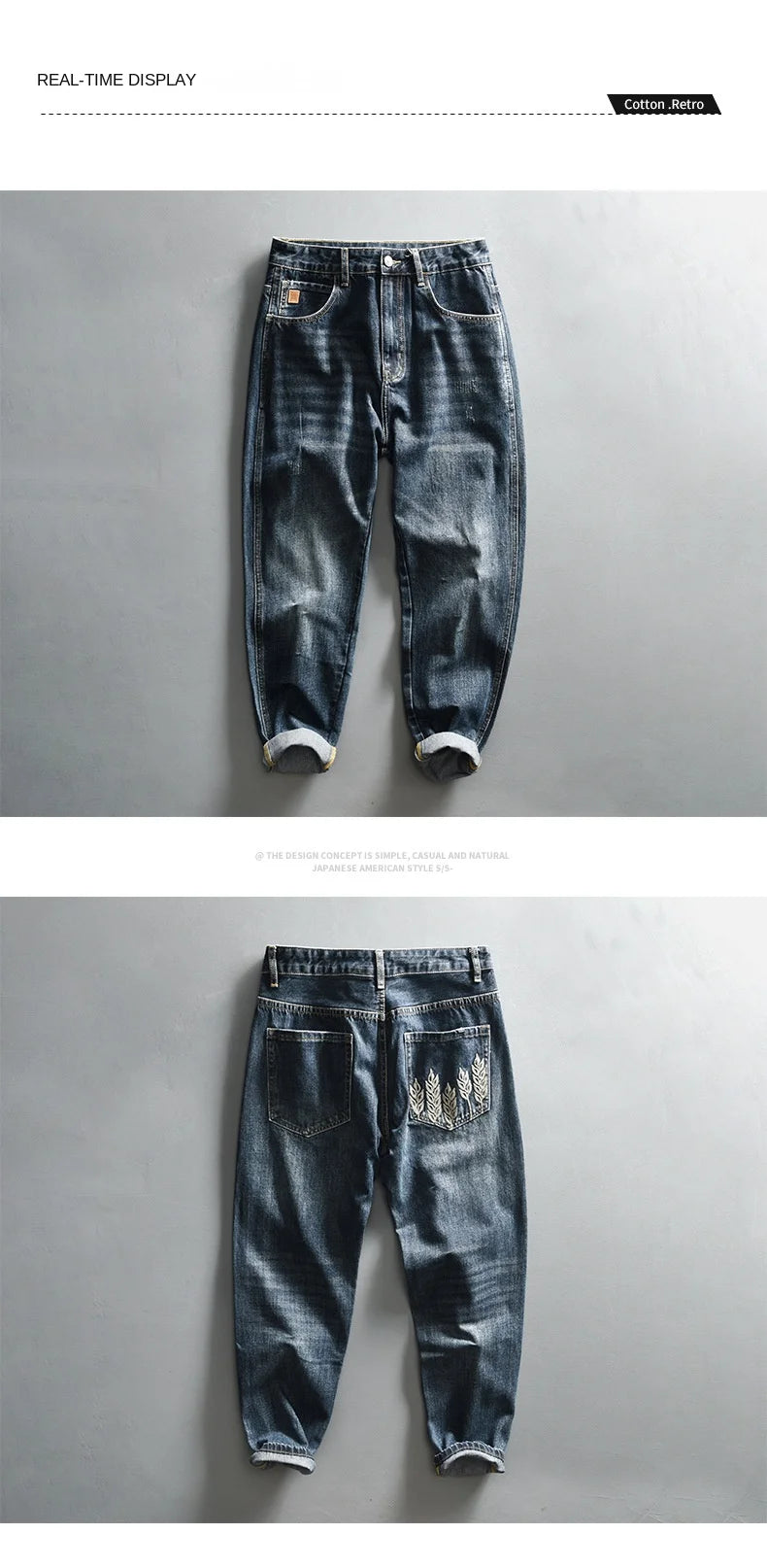 Spring New Cargo Vintage Straight Jeans for Men Clothing Soft Cotton Casual Streetwear Men Pants AG7116