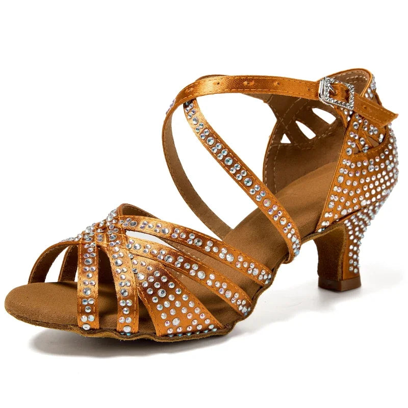 Women Latin Dance Shoes Latin Salsa Girl Dancing Shoes Black Shiny Ballroom Dance Shoes For Girls Ladies