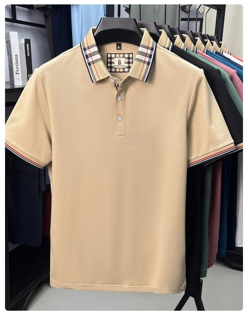 Luxury brand short sleeve polo shirt men fashionable simple solid color summer mercerized cotton breathable casual lapel T shirt